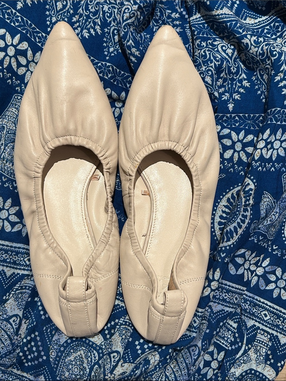 Cream Pointed Elastic-Trim Ballet Flats